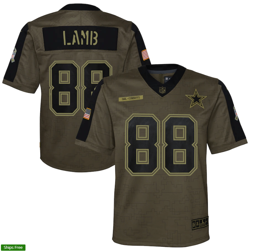 Dallas Cowboys Ceedee Lamb 88 Nfl Olive 2021 Salute To Service Game Men Jersey For Cowboys Fans