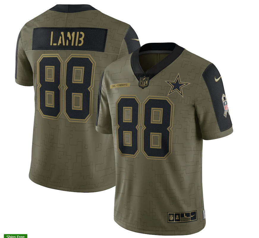 Dallas Cowboys Ceedee Lamb 88 Nfl Olive 2021 Salute To Service Retired Player Men Jersey For Cowboys Fans