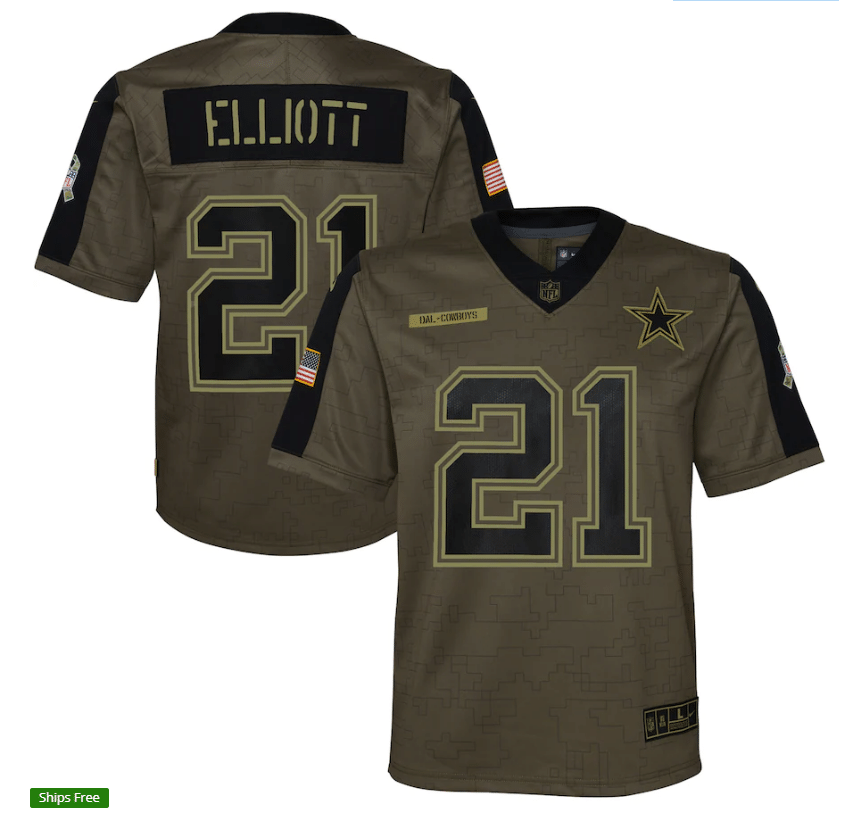 Dallas Cowboys Ezekiel Elliott 21 Nfl Olive 2021 Salute To Service Game Men Jersey For Cowboys Fans