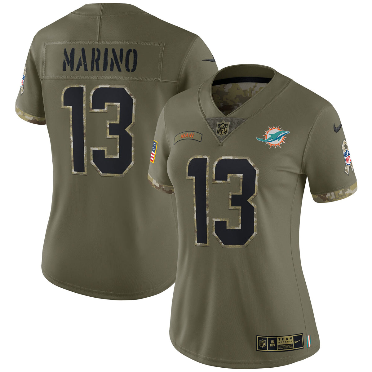 Dan Marino Miami Dolphins Nike Womens 2022 Salute To Service Retired Player Limited Jersey Olive