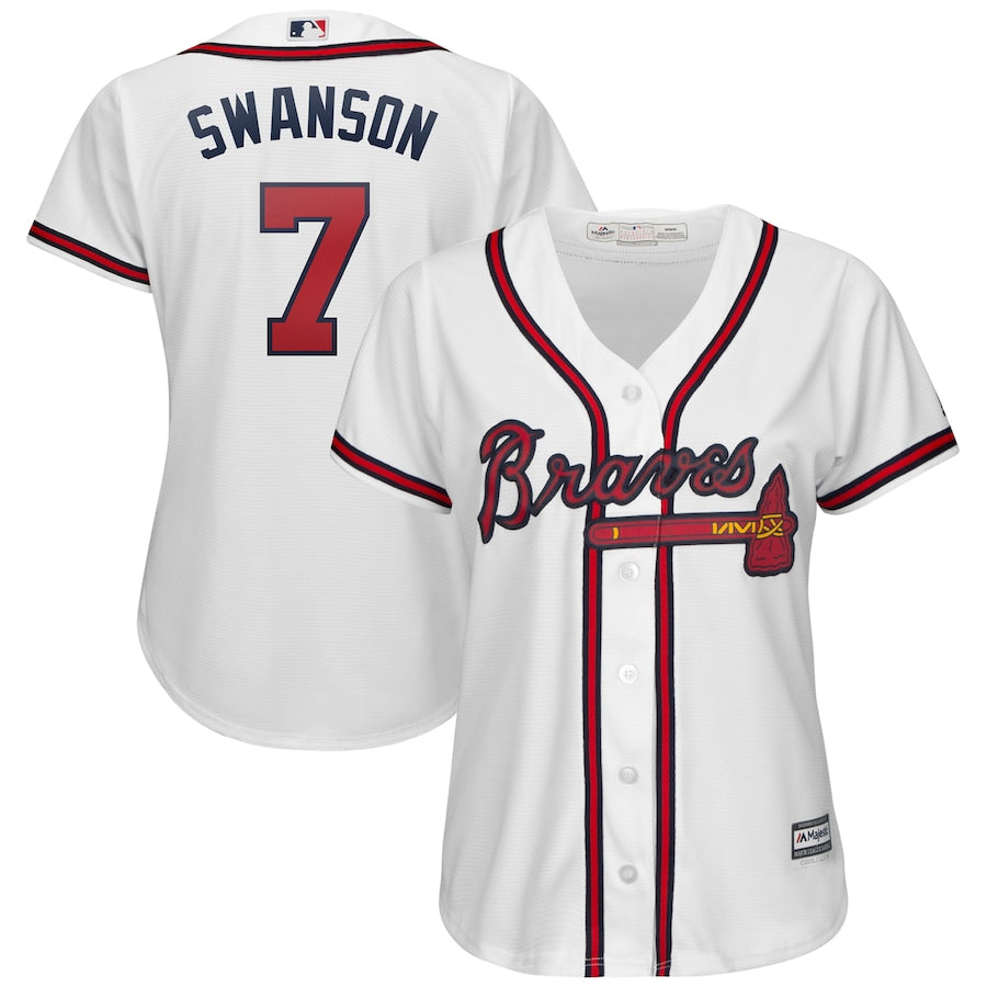 Dansby Swanson Atlanta Braves Majestic Womens 2019 Home Cool Base Player Jersey White