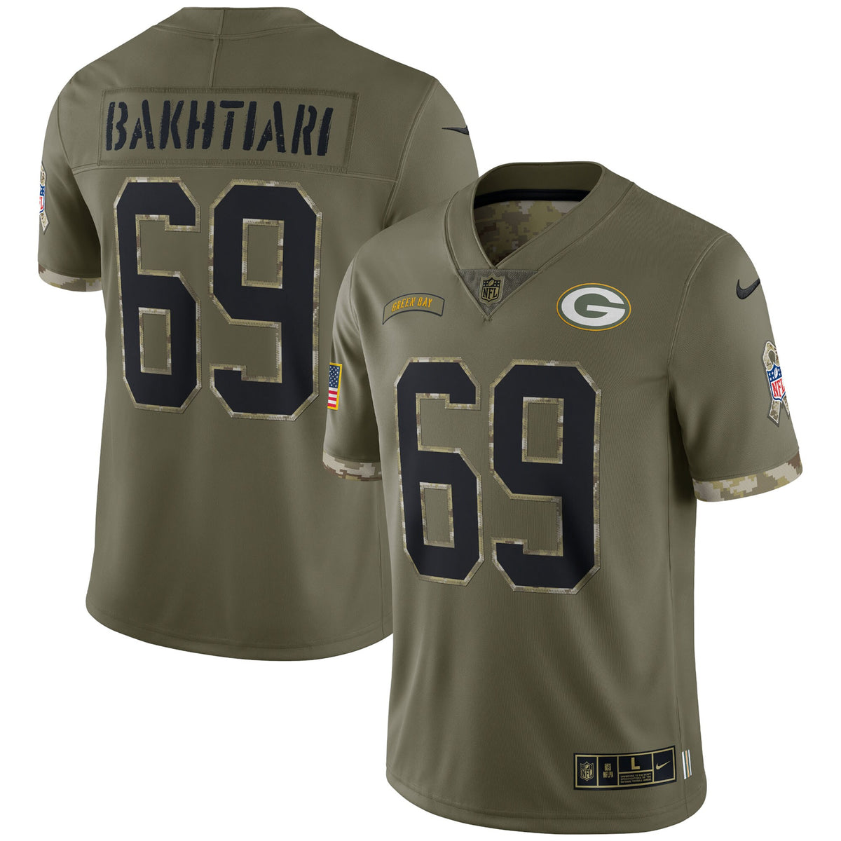 David Bakhtiari Green Bay Packers Nike 2022 Salute To Service Limited Jersey Olive