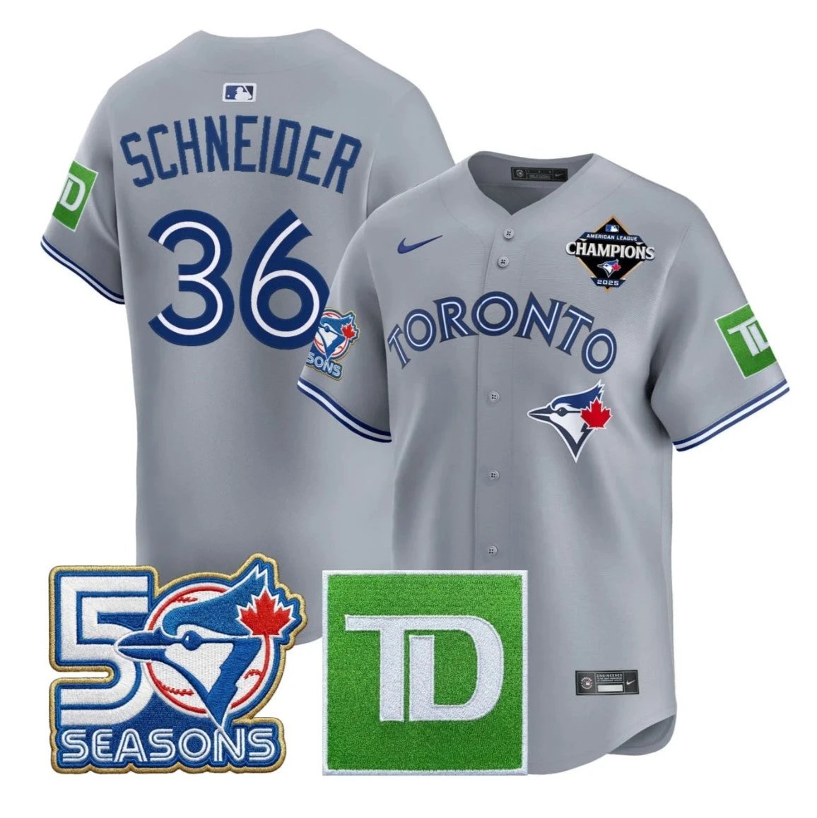Davis Schneider #36 Toronto Blue Jays Grey Jersey All Stitched