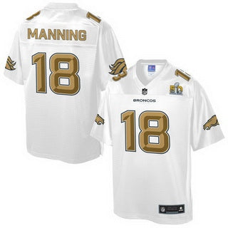 Denver Broncos 18 Peyton Manning Nike All White With Gold 2016 Super Bowl 50 Patch Game Jersey