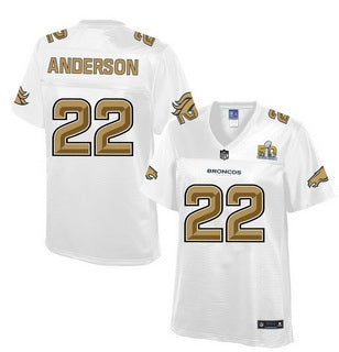 Denver Broncos 22 C J Anderson Nike All White With Gold 2016 Super Bowl 50 Patch Game Jersey