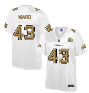 Denver Broncos 43 T J Ward Nike All White With Gold 2016 Super Bowl 50 Patch Game Jersey