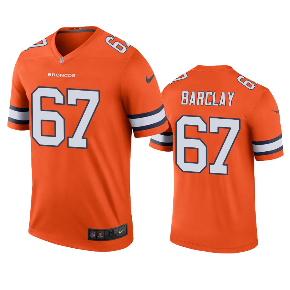 Denver Broncos 67 Don Barclay Orange Color Rush Legend Jersey Mens