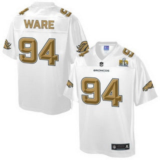 Denver Broncos 94 Demarcus Ware Nike All White With Gold 2016 Super Bowl 50 Patch Game Jersey