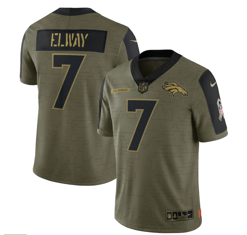 Denver Broncos John Elway 7 Nfl Olive 2021 Salute To Service Player Men Jersey For Broncos Fans