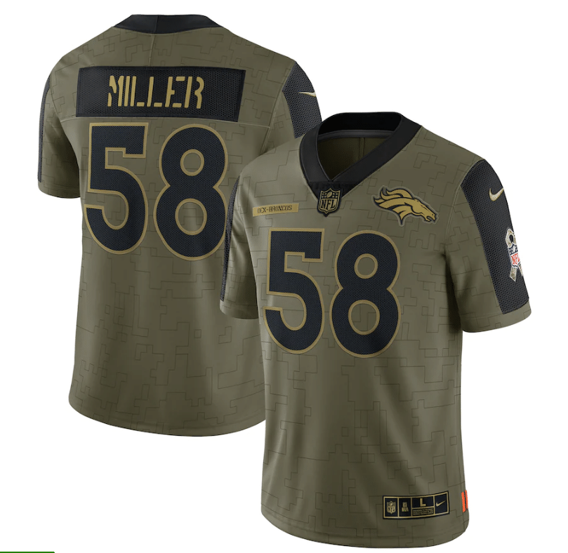 Denver Broncos Von Miller 58 Nfl Olive 2021 Salute To Service Player Men Jersey For Broncos Fans