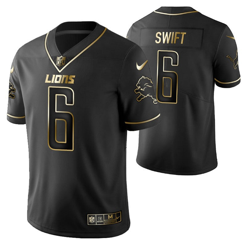 Detroit Lions Dandre Swift 6 2021 Nfl Golden Brandedition Black Jersey Gift For Lions Fans