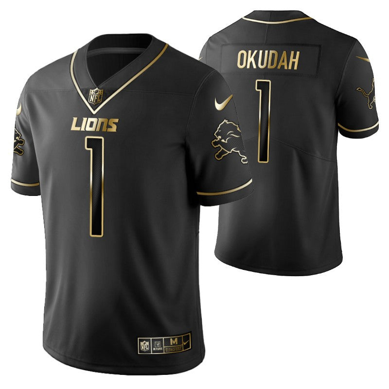 Detroit Lions Jeff Okudah 1 2021 Nfl Golden Brandedition Black Jersey Gift For Lions Fans