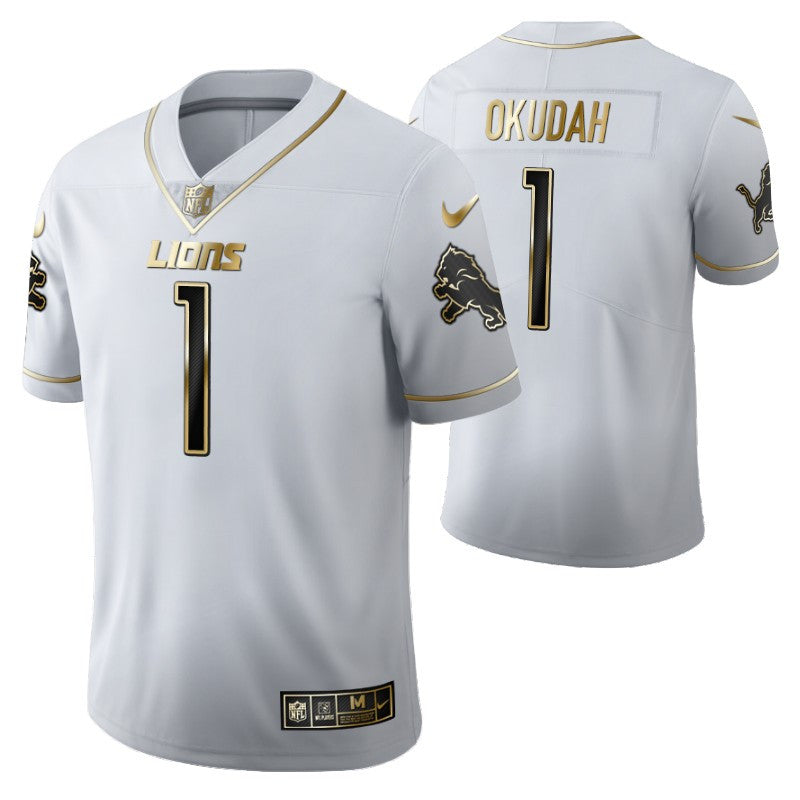 Detroit Lions Jeff Okudah 1 2021 Nfl Golden Brandedition White Jersey Gift For Lions Fans