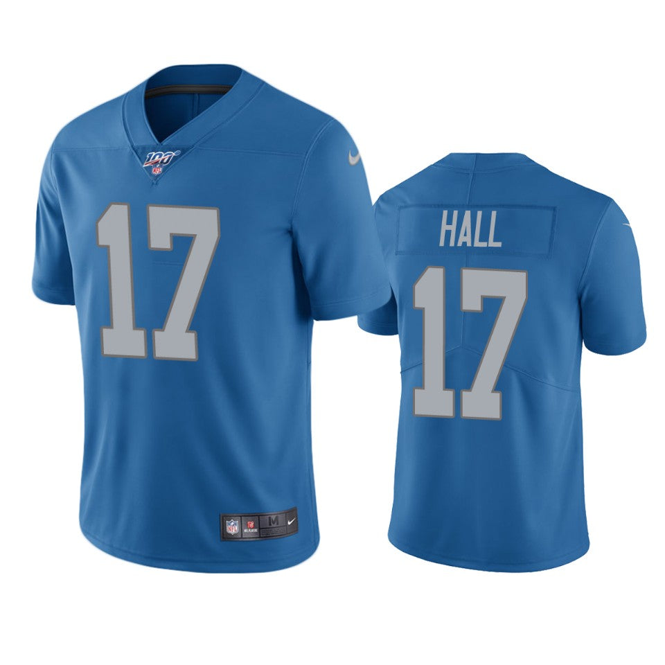Detroit Lions Marvin Hall Blue 100th Season Vapor Limited Jersey
