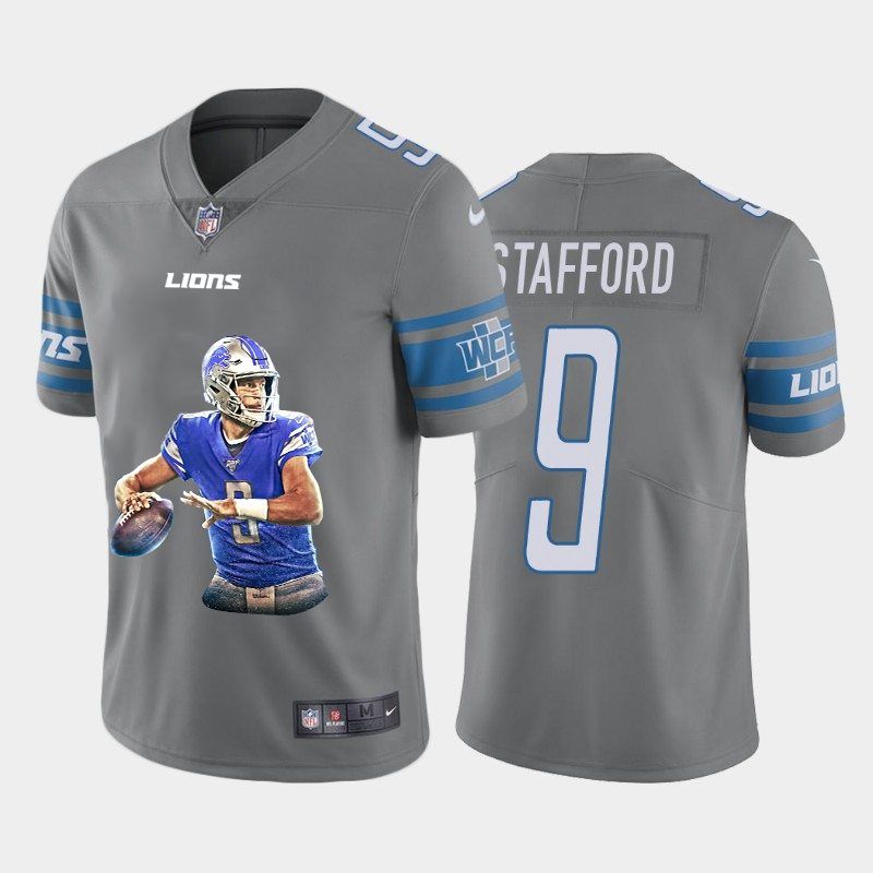 Detroit Lions Matthew Stafford 9 Nfl Portrait Brandedition Grey Jersey