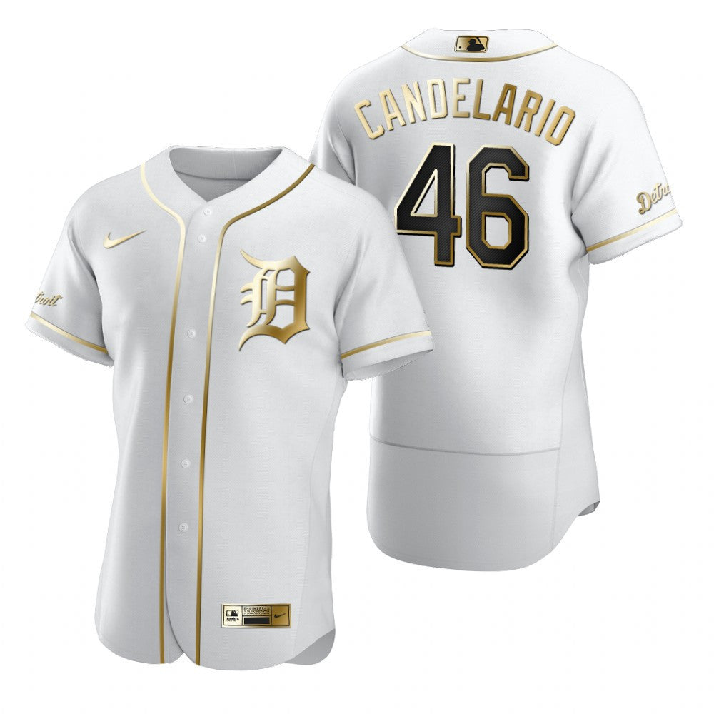 Detroit Tigers 46 Jeimer Candelario Mlb Golden Brandedition White Jersey Gift For Tigers Fans