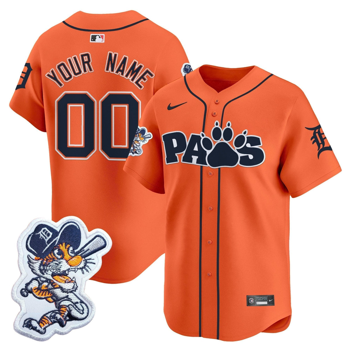 Detroit Tigers Paws Patch Vapor Premier Limited Custom Jersey V2 All Stitched