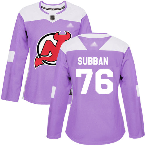 Devils 76 P K Subban Purple Authentic Fights Cancer Womens Stitched Hockey Jersey