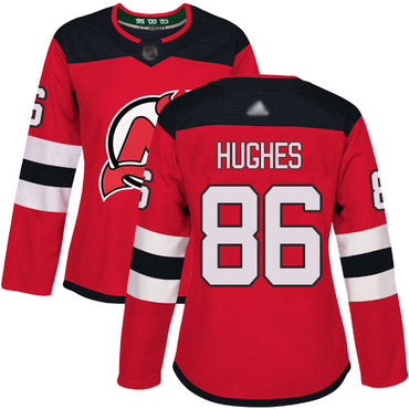 Devils 86 Jack Hughes Red Home Authentic Womens Stitched Hockey Jersey