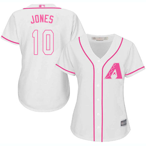 Diamondbacks 10 Adam Jones White Pink Fashion Womens Stitched Baseball Jersey