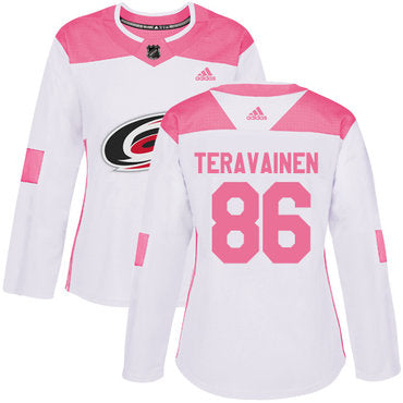 Didas Carolina Hurricanes 86 Teuvo Teravainen White Pink Authentic Fashion Womens Stitched Nhl Jersey