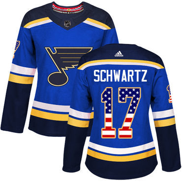 Didas Stlouis Blues 17 Jaden Schwartz Blue Home Authentic Usa Flag Womens Stitched Nhl Jersey