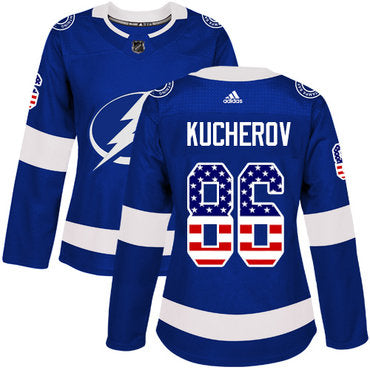 Didas Tampa Bay Lightning 86 Nikita Kucherov Blue Home Authentic Usa Flag Womens Stitched Nhl Jersey
