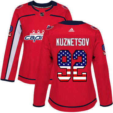 Didas Washington Capitals 92 Evgeny Kuznetsov Red Home Authentic Usa Flag Womens Stitched Nhl Jersey