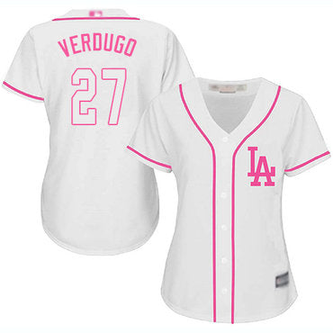 Dodgers 27 Alex Verdugo White Pink Fashion Womens Stitched Baseball Jersey