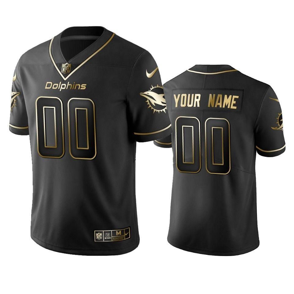 Dolphins Custom Black Golden Brandedition Nfl 100 Year Anniversary Jersey