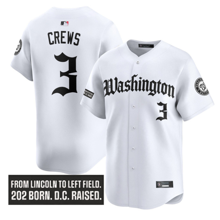 Dylan Crews Jersey #3 Washington Nationals Gothic Capitol Edition Stitched White