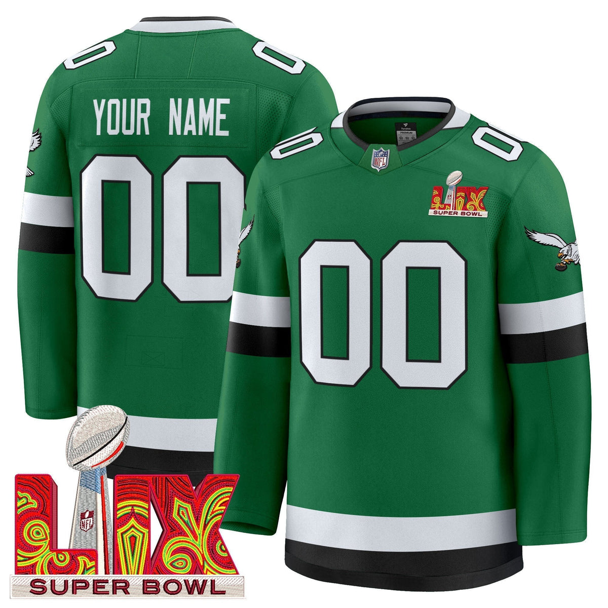 Eagles Kelly Green Hockey Premium Custom Jersey V2 All Stitched