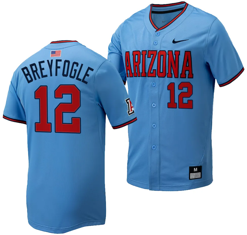 Easton Breyfogle Jersey #12 Arizona Wildcats Replica Baseball Full-Button Light
