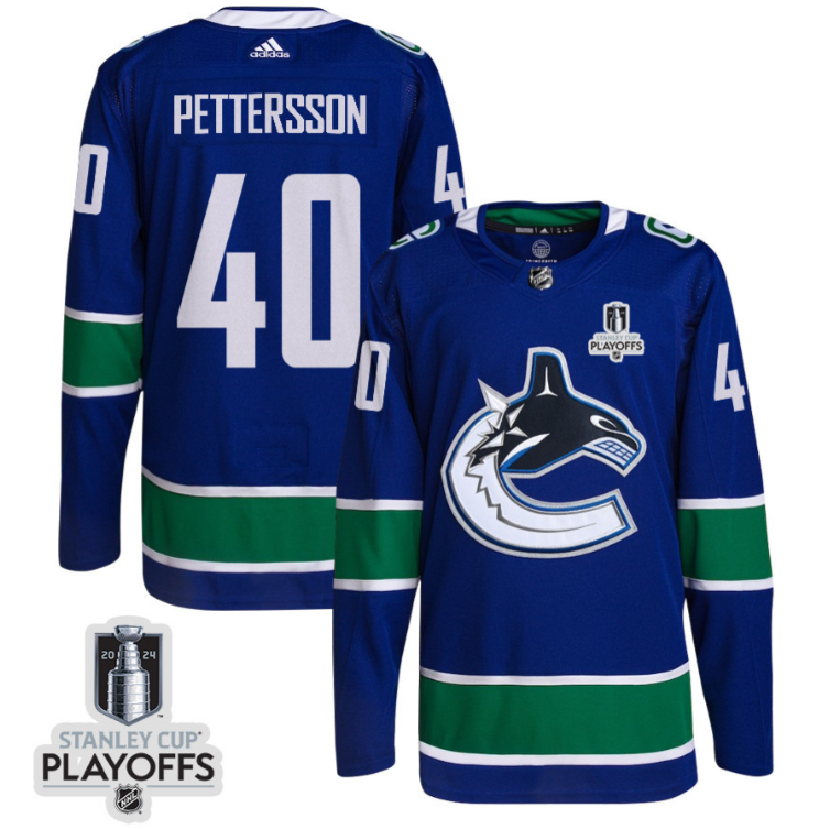 Elias Pettersson 40 Vancouver Canucks 2024 NHL Playoffs Patch Home Jersey Men,