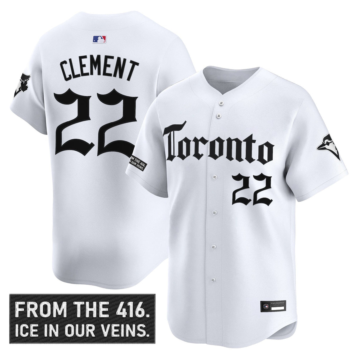 Ernie Clement Jersey #22 Toronto Blue Jays Gothic North Edition Stitched White
