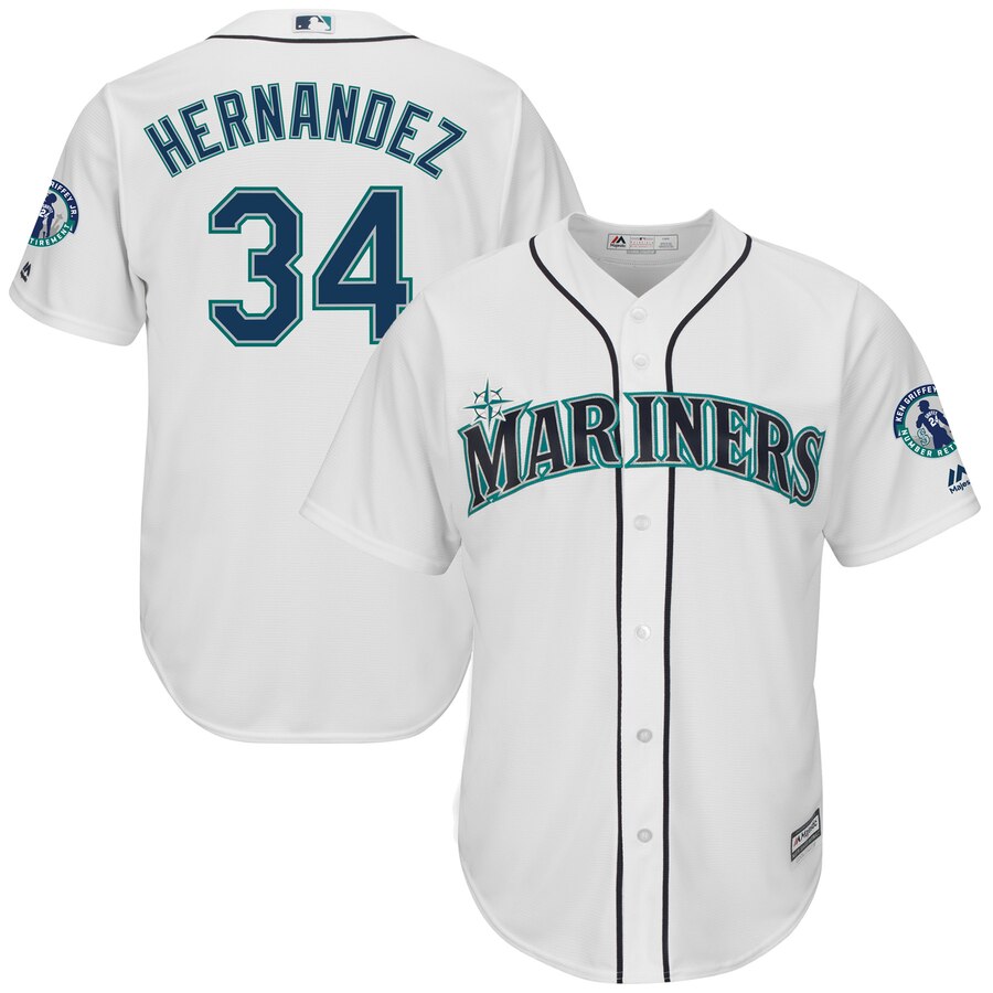 Felix Hernandez Seattle Mariners Majestic Griffey Retirement Day Patch Cool Base Player Jersey White