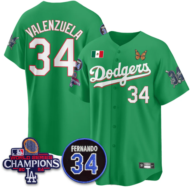 Fernando Valenzuela Jersey #34 Los Angeles Dodgers Mexican For 34 Stitched Green