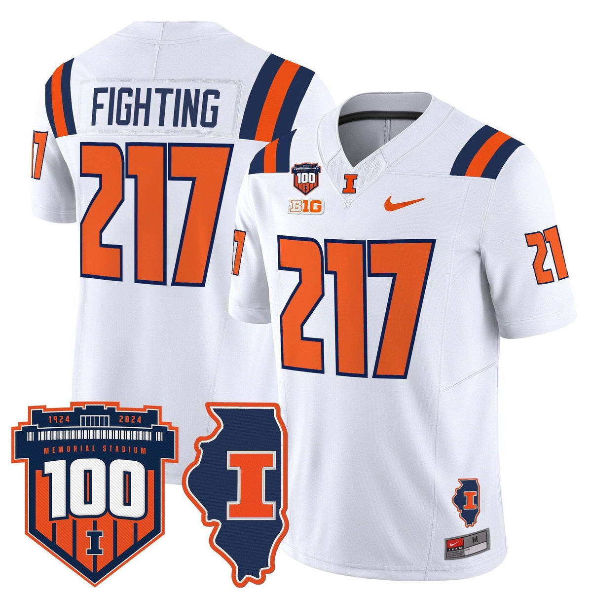 Fighting Jersey #217 Illinois Fighting 100th Memorial Stadium White