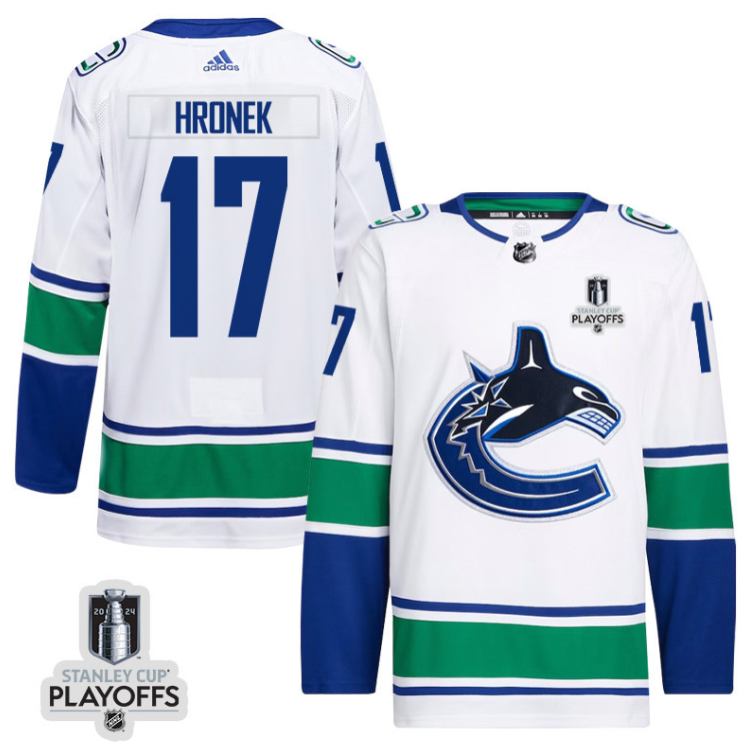 Filip Hronek 17 Vancouver Canucks 2024 NHL Playoffs Patch Away Jersey Men, Whi