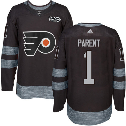 Flyers 1 Bernie Parent Black 1917 2017 100th Anniversary Stitched Nhl Jersey