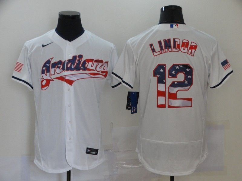 Francisco Lindor 12 2020 Mlb American Flag White Jersey