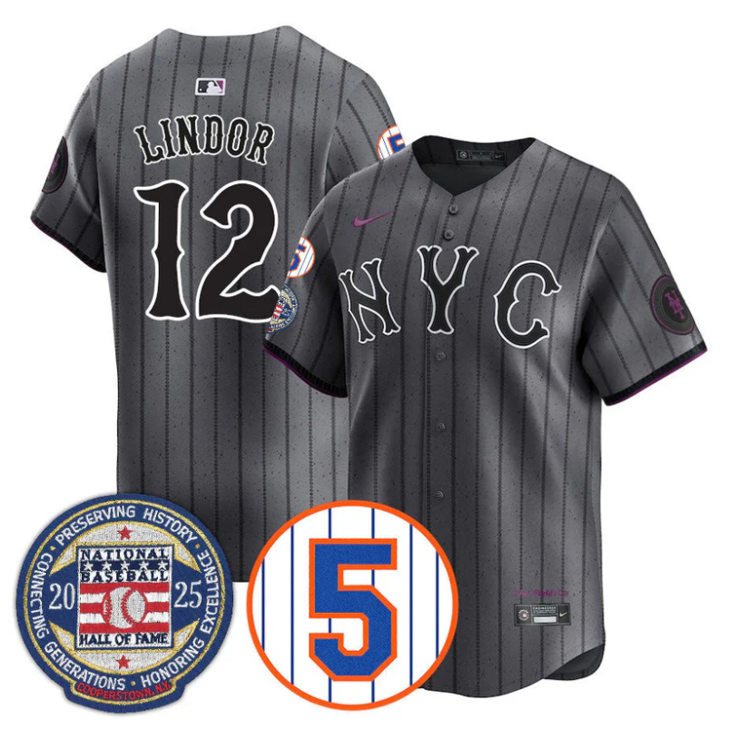 Francisco Lindor Jersey #12 New York Mets Hall of Fame Gold Stitched City Connec