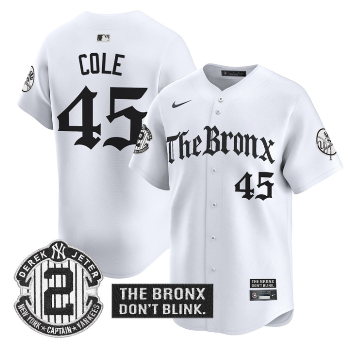 Gerrit Cole Jersey #45 Yankees The Bronx Gothic Ink Drop Edition Stitched White
