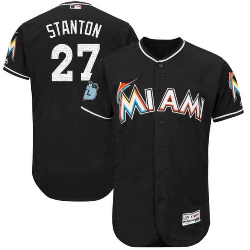 Giancarlo Stanton Marlins 27 Black Mlb 2017 Spring Brandedition Jersey