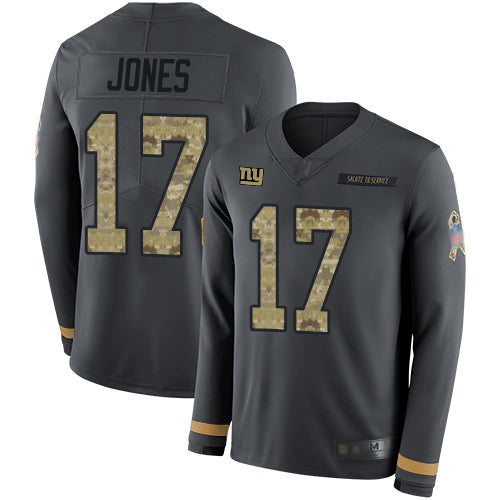 Giants 17 Daniel Jones Anthracite Salute To Service Mens Stitched Football Limited Therma Long Sleeve Jersey