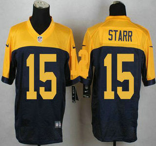 Green Bay Packers 15 Bart Starr Navy Blue With Gold Nfl Nike Elite Jersey