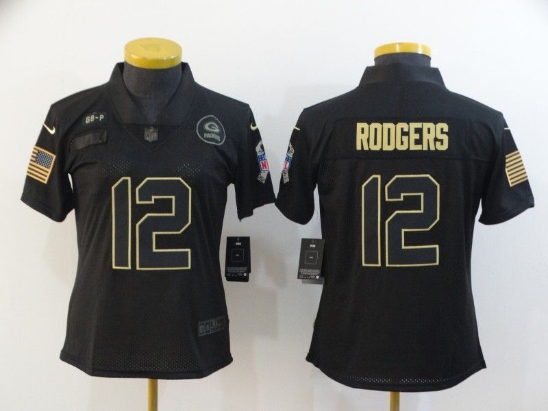 Green Bay Packers Aaron Rodgers 12 Nfl 2020 Black Womens Jersey