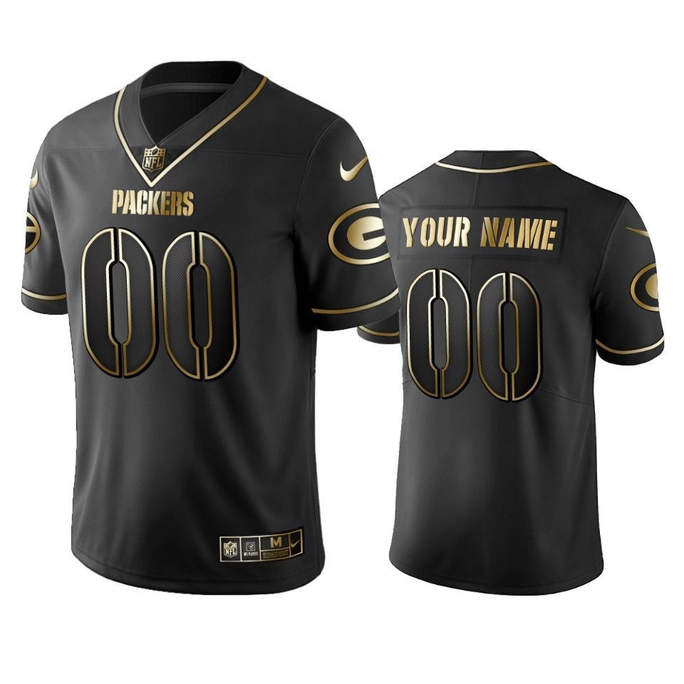 Green Bay Packers Custom Black Golden Brandedition Nfl 100 Year Anniversary Mens Jersey