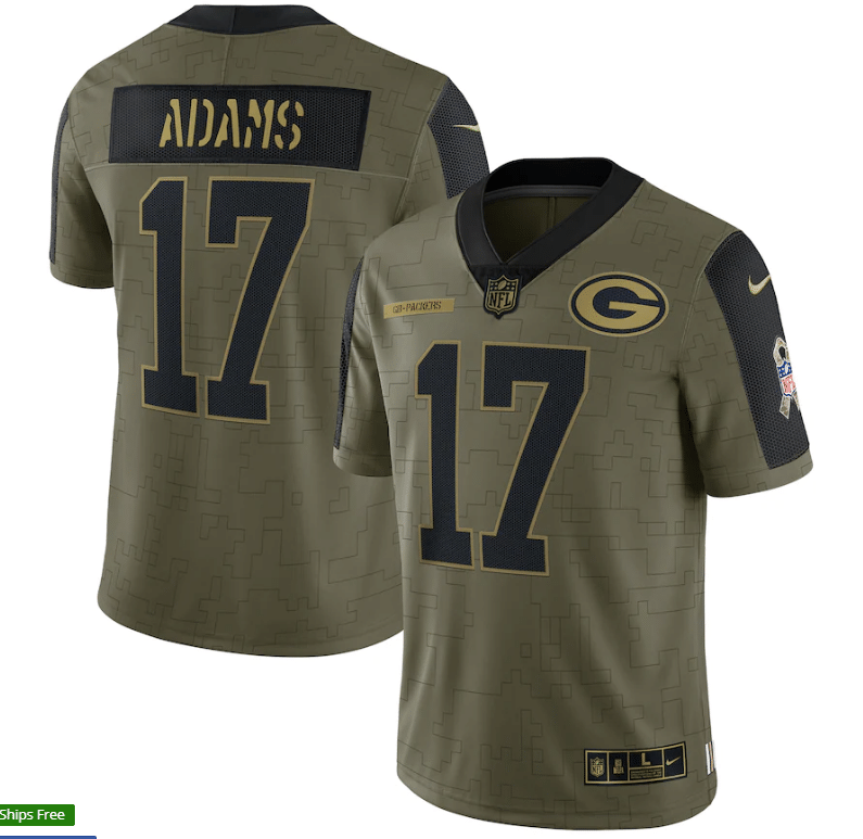 Green Bay Packers Davante Adams 17 Nfl Olive 2021 Salute To Service Player Men Jersey For Packers Fans