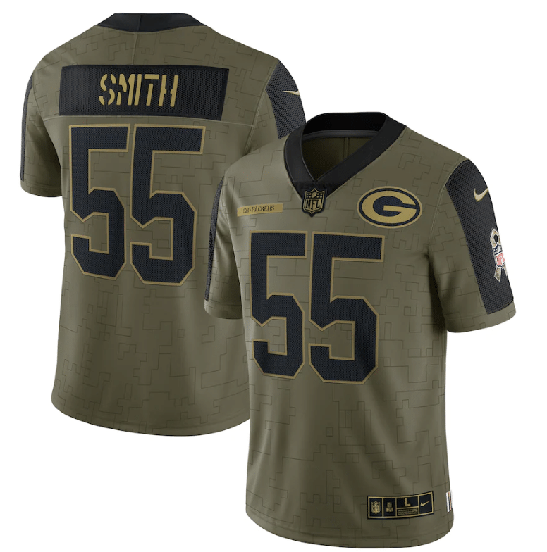 Green Bay Packers Zadarius Smith 55 Nfl Olive 2021 Salute To Service Player Jersey For Packers Fans